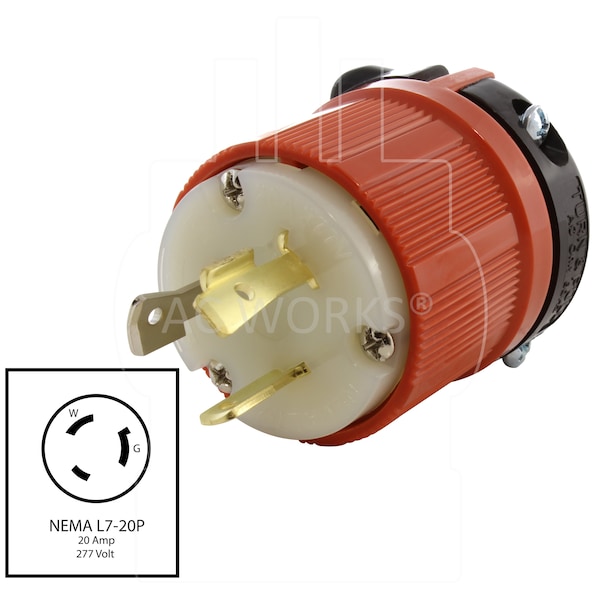 NEMA L7-20P 20A 277V 3-Prong Locking Male Plug With UL, C-UL Approval In Orange